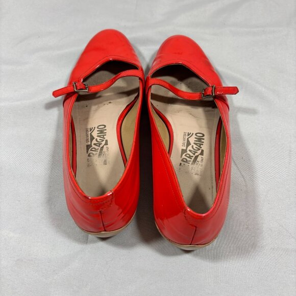 Salvatore Ferragamo Red Patent Mary Jane Round Toe Low Heel Dress Shoes 6.5 - Picture 3 of 7